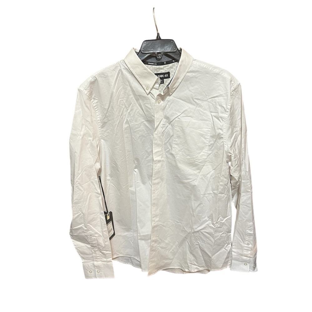Rank 45 Mens Button Up Shirt Large Contrast Flip Cuff Knit Patterned Stretch